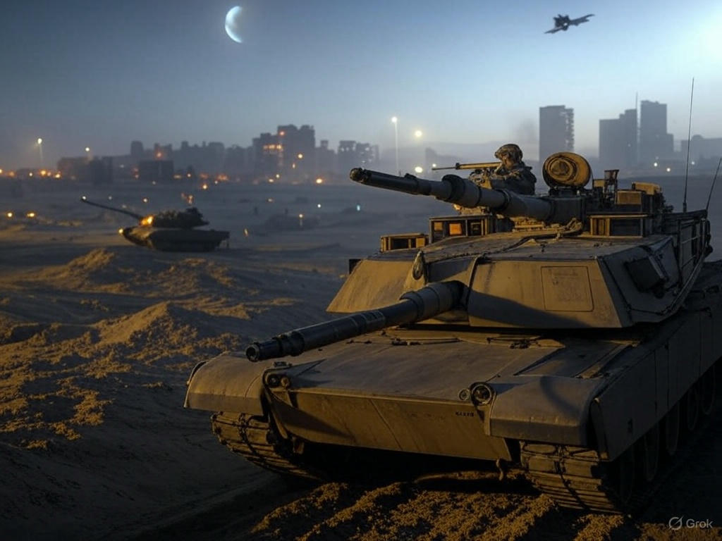 Tank ready for battle with AI enemies visible on the horizon